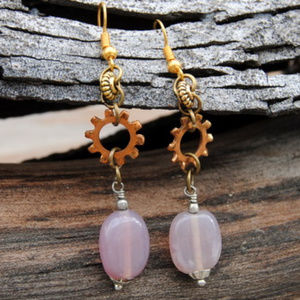 Earrings / Vintage Bead + Star Lock Nut + Gear
